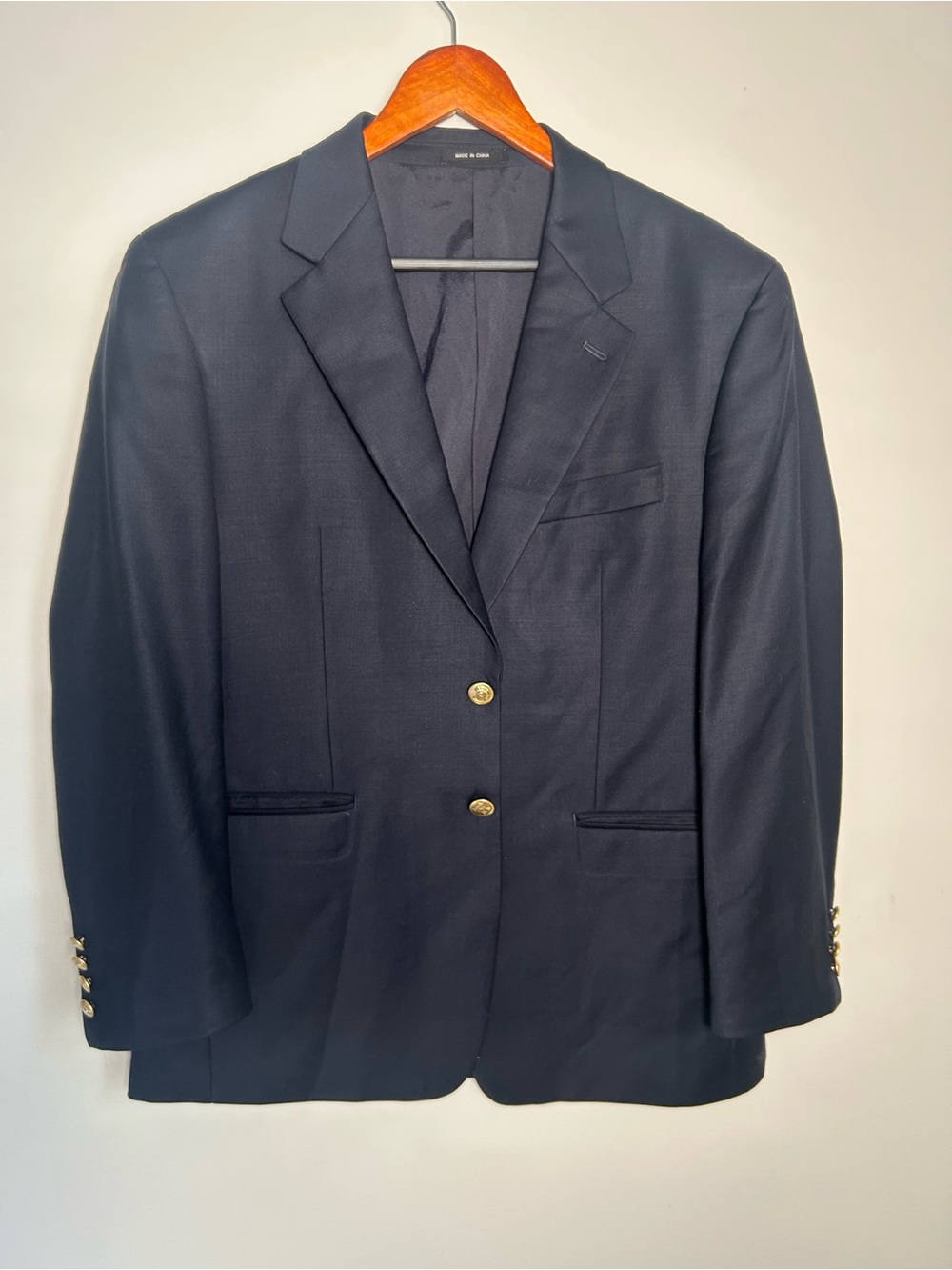Ralph Lauren 100% Wool Navy Blue Two-Button Blazer with Gold Buttons